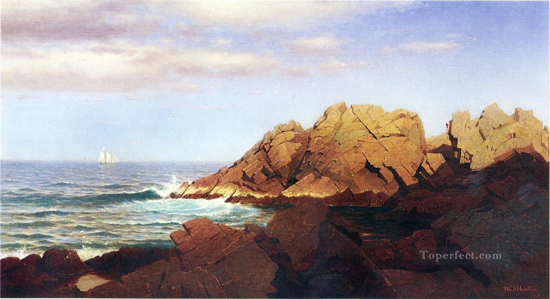 Rocks at Nahant scenery Luminism William Stanley Haseltine Oil Paintings